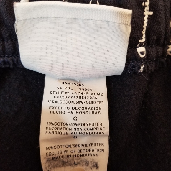 {L} Champion Logo Pin Stripe Spellout Dark Navy Blue Sweat Pant Style Shorts - Picture 10 of 10